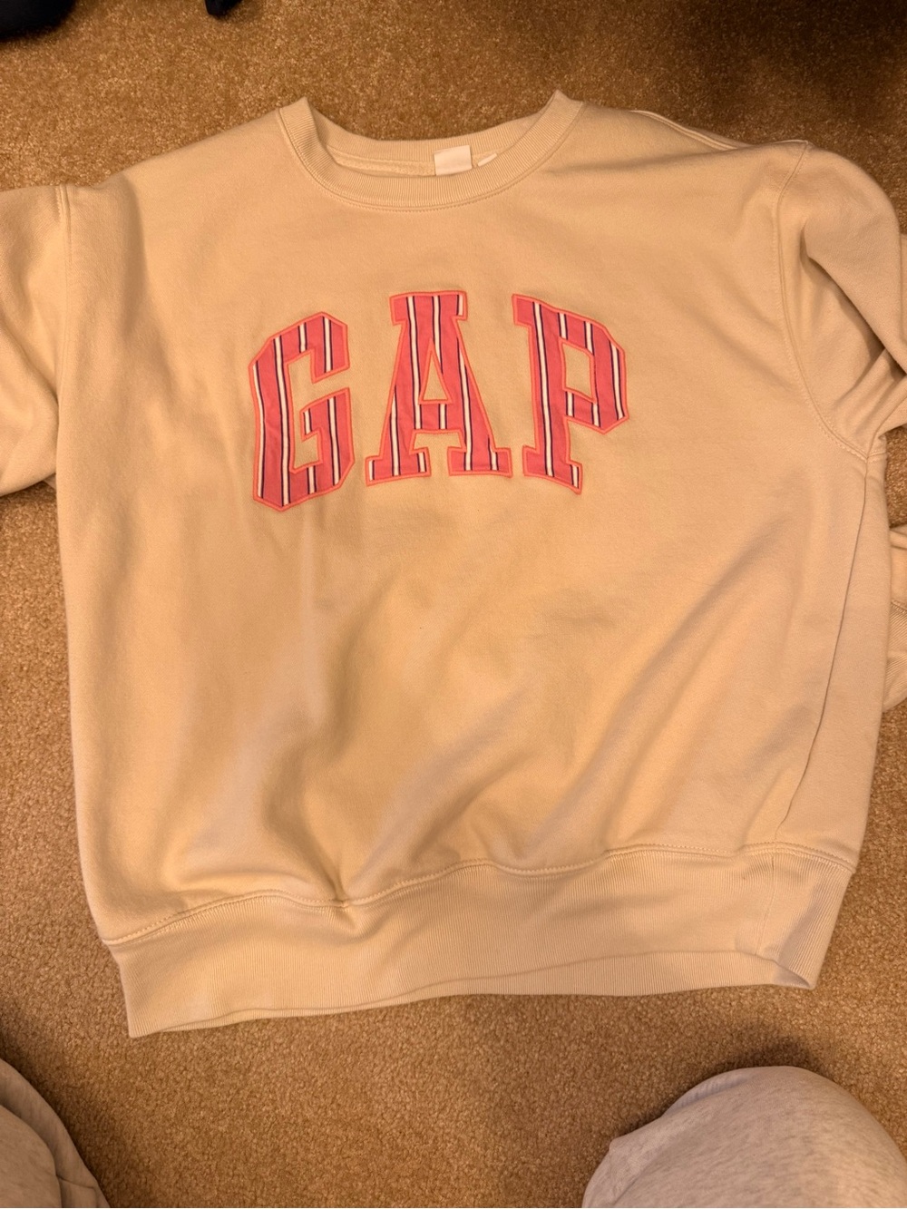 GAP Cream Crewneck with Pink Striped Logo